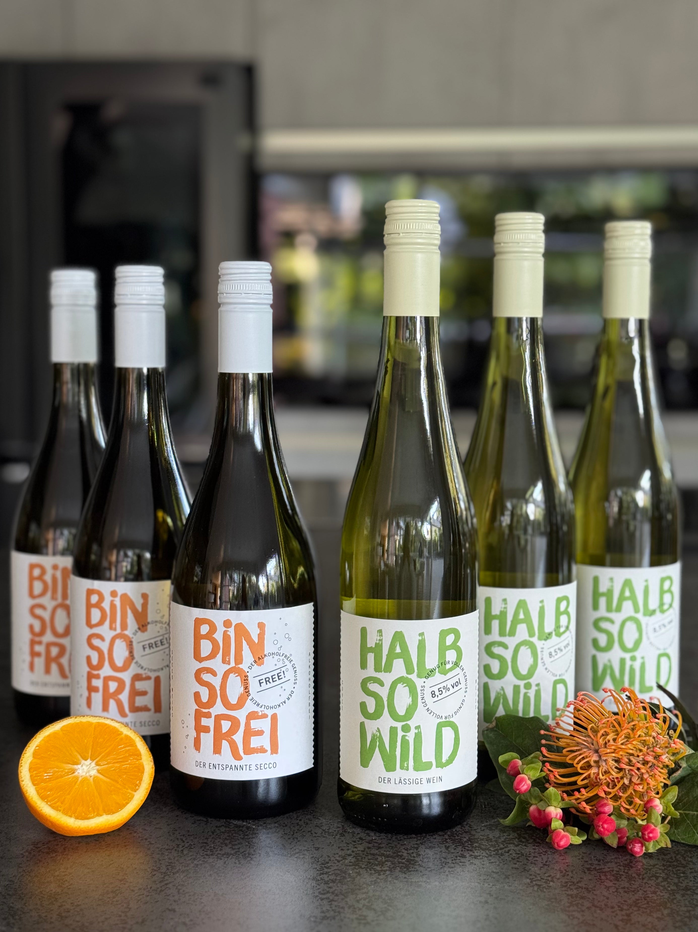 Standardkarton HALB SO WILD & BIN SO FREI (2x3=6 Flaschen)